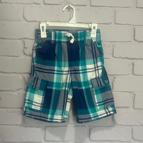 Gymboree Teal and White Plaid Cargo Shorts size 7 - Picture 1 of 5